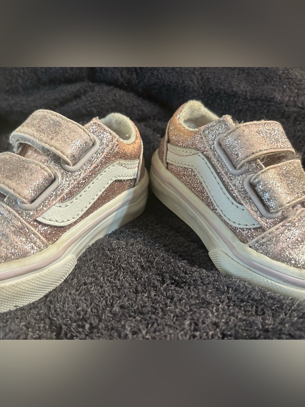 Vans Baby Girl Pink Glitter Sneakers Size 3 Adjustable Straps/Retail $43 - Picture 3 of 10